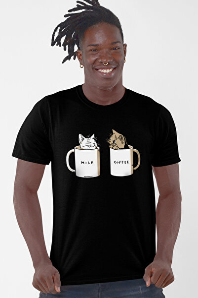 ROCKANDROLL Tricou pentru bărbați cu mânecă scurtă, negru, uni lăptoasă