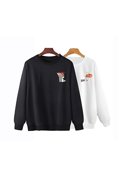 Vordevia Dragi cuplu combinație Tom și Jerry alb și negru guler rotund