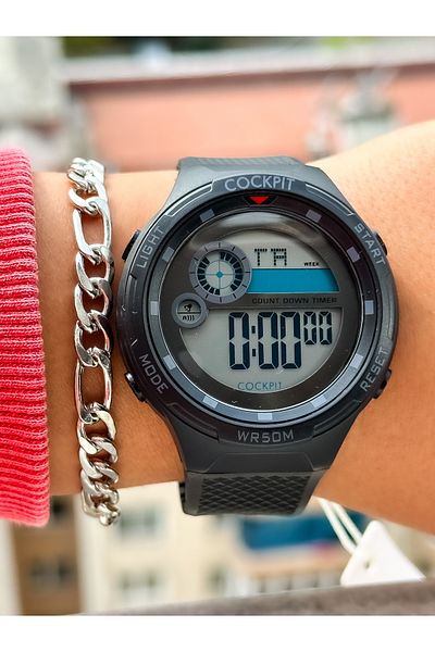 Cockpit Brand, Suitable for Marine Use, Illuminated, with Stopwatch, Black Digital Women's Wristwatch + Bracelet