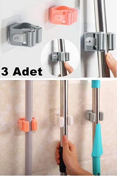 İndirimKap 3 Adet Paspas Süpürge Fırça Ve Mop Askısı Sap Tutucu Mutfak Banyo ...