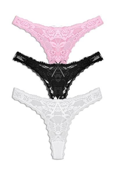 Zena Cotton Lace Thong Women's Panties Set of 3