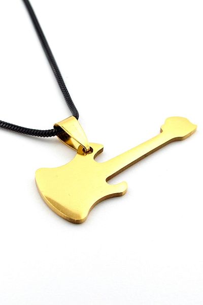 Solfera Electric Guitar Yellow Steel Italian Black Chain Men's Necklace Q0702