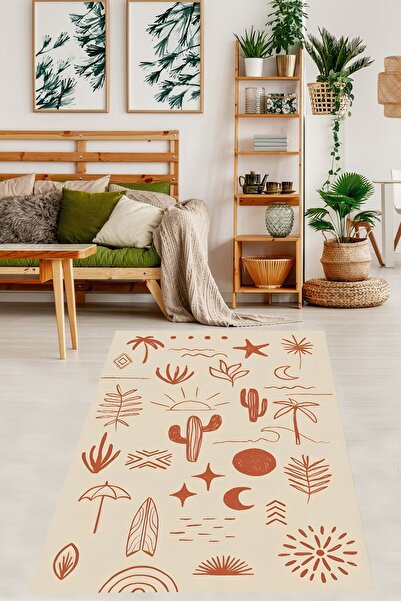 Pelangi Ay Güneş Yıldız Kaktüs Minimalist Stil Yıkanabilir Kaymaz Taban Leke ...