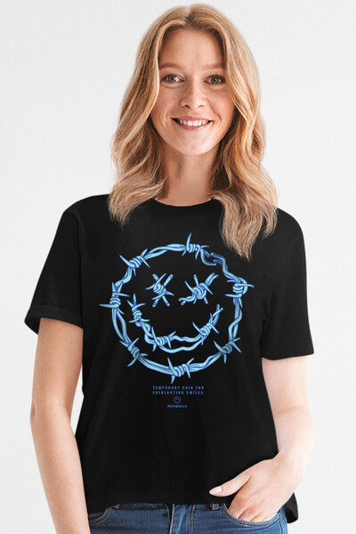 ROCKANDROLL Γυναικείο μπλουζάκι με κοντομάνικο μαύρο πρόσωπο