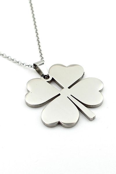 Solfera Four Leaf Clover Luck Talisman Stainless Steel Necklace Q0743
