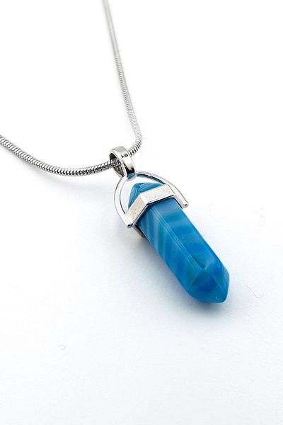 Solfera Steel Chain Veined Agate Prism Natural Stone Men's Necklace Q0728