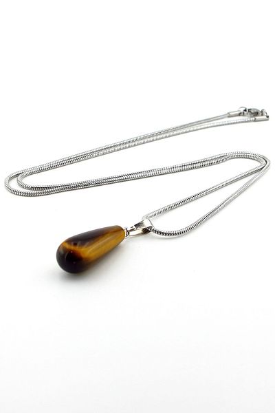 Solfera Steel Chain Tiger Eye Drop Natural Stone Men's Necklace Q0736