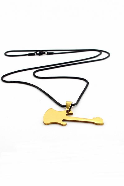 Solfera Electric Guitar Yellow Steel Italian Black Chain Men's Necklace Q0702