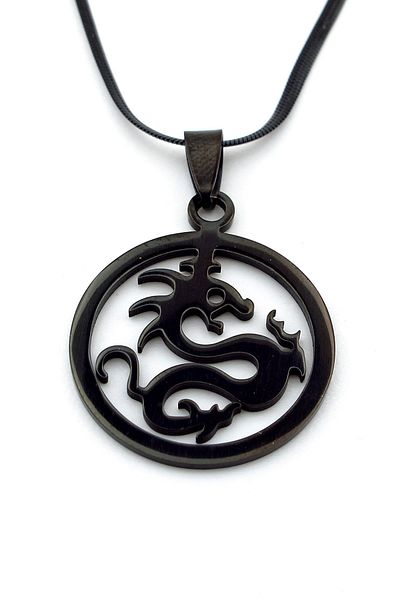 Solfera Dragon Dragon Italian Flat Black Steel Men's Necklace Q0694