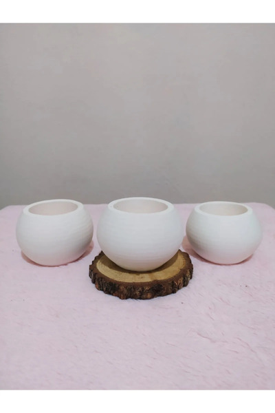 HKM Hobim Üçlü Yuvarlak Ham Döküm Kaktüs Ve Skulent Saksı 3,lü Set Gift decor...