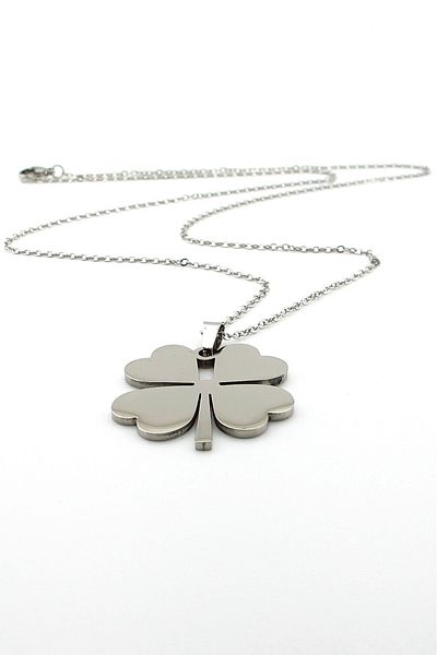 Solfera Four Leaf Clover Luck Talisman Stainless Steel Necklace Q0743