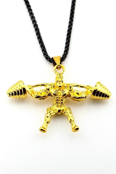 Solfera Bodybuilding Weightlifter Fitness Yellow Color Steel Men Necklace Q0704