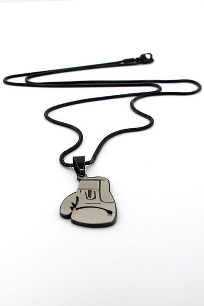 Solfera Boxing Gloves Grey Steel Italian Black Chain Men's Necklace Q0700