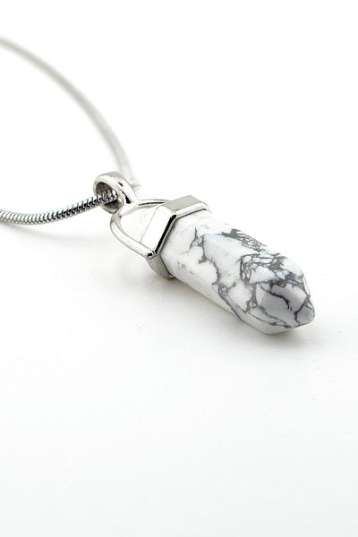 Solfera Italian Steel Chain Howlite Prism Natural Stone Men's Necklace Q0726