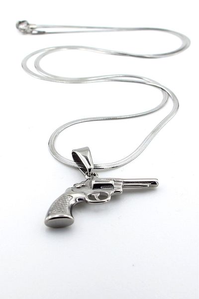 Solfera Revolver Altıpatlar Italian Flat Steel Men's Necklace Q0691