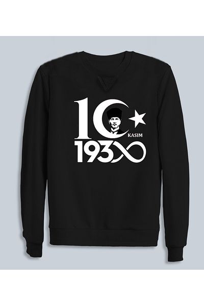 Efendioğlu Design Long-sleeved 10KASIM ATATURK Infinity printed Black Cotton SWEATSHIRT