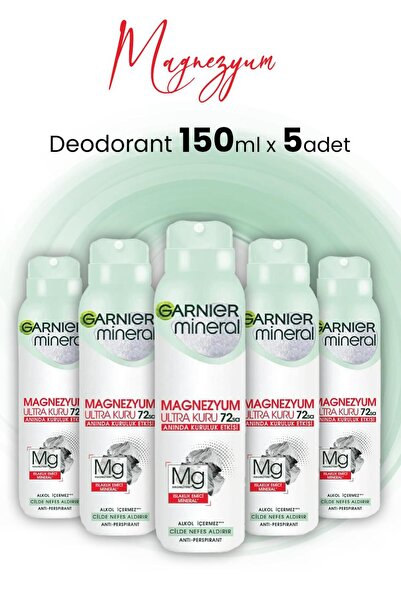 Garnier Magnezyum Ultra Kuru 72h Deodorant Sprey 150 ml X 5 Adet