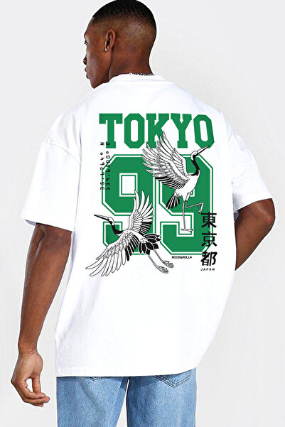 ROCKANDROLL Tricou oversize pentru bărbați Tokyo 99, alb, cu mânecă scurtă, i...