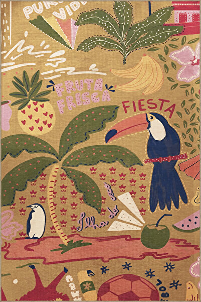 Rugs Modern Halı Multicolored Tropical Forest Themed Parrot Patterned Creativ...
