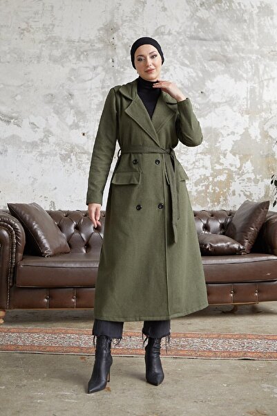 Esre Store Скромно палто с четири копчета в цвят каки