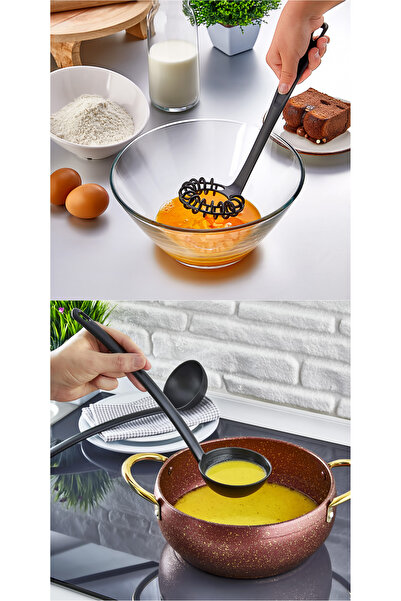 ÖzSa Home 11 Piece Fireproof Non-Stick Teflon Coated Serving Set Ladle Colander Spatula Spoon Plastic Serving Set