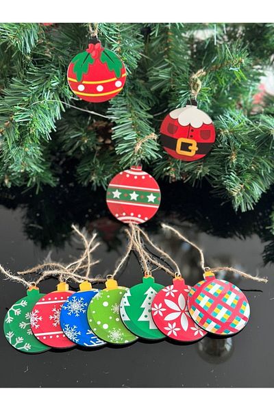 Masalsı Concept 10 pcs Wooden Christmas Pine Tree Ornament