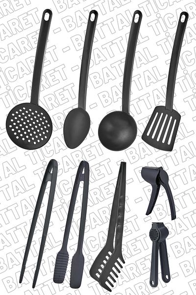 ÖzSa Home 9 Piece Fireproof Non-Stick Teflon Coated Serving Set Ladle Colander Spatula Spoon Plastic Serving Set