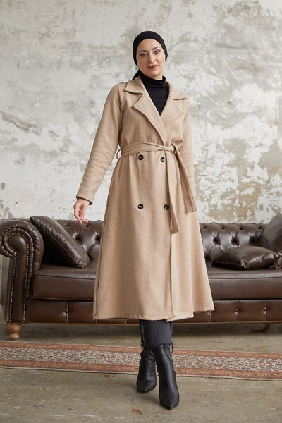 Esre Store Μπεζ Χιτζάμπ Παλτό - 4 Κουμπιά