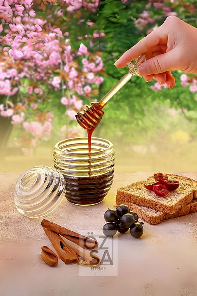 ÖzSa Home Hive Shaped 3 Pieces Honey Jar Mica Plastic Honey and Jam Jar BPA Free