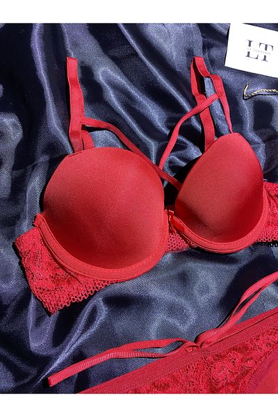 Le Tonnerre Women's Navy Blue Micro Half Padded Cross String Bra Set