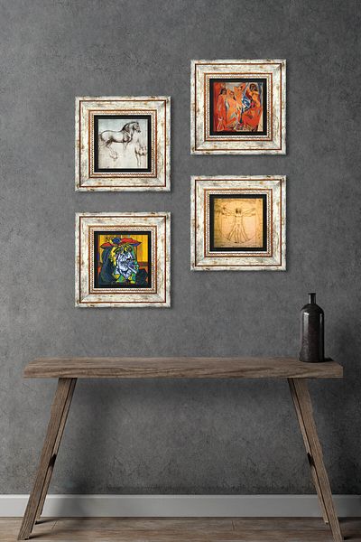 Pinecone Picasso, Leonardo Da Vinci Stone Wall Painting Framed Wall Decor 4 Piece Painting Set
