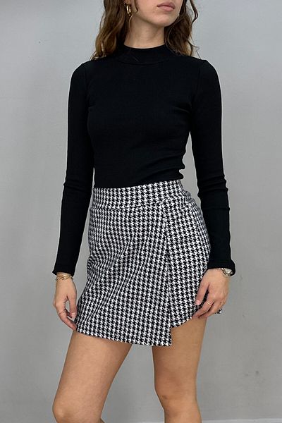 Tam Moda Pantaloni scurți de iarnă pentru femei Fusta alb-negru Houndstooth