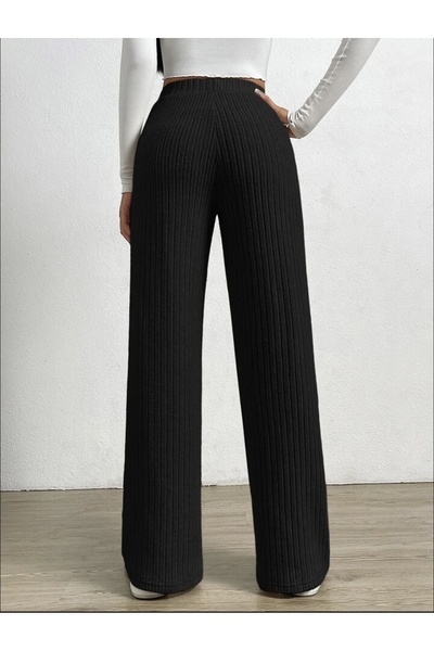 AS Anita Store Wide Leg Black Elastic Waist Knitwear Trousers