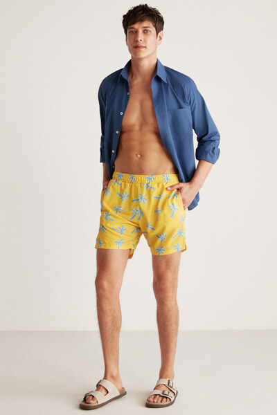 GRIMELANGE Isola Men's Lined 3-Pocket Yellow Sea Shorts with Water Repellent Fabric