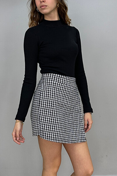 Tam Moda Women's Winter Shorts Skirt White-Black Houndstooth