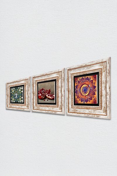 Pinecone Arborele vieții, Mandala, Pictură pe perete cu piatră de rodie Decor de perete înrămat Set de pictură 3 piese Tk3-1692