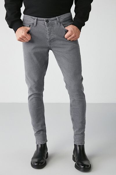 GRIMELANGE Johen Herren Jeans, zerrissen, eng anliegend, geformt, dick, strukturiert, dehnbar, grau