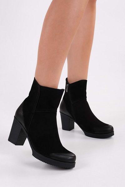 Shoeberry Γυναικείες Hero Μαύρο Γνήσιο Suede Δερμάτινο Καθημερινές Μπότες με τακούνι.