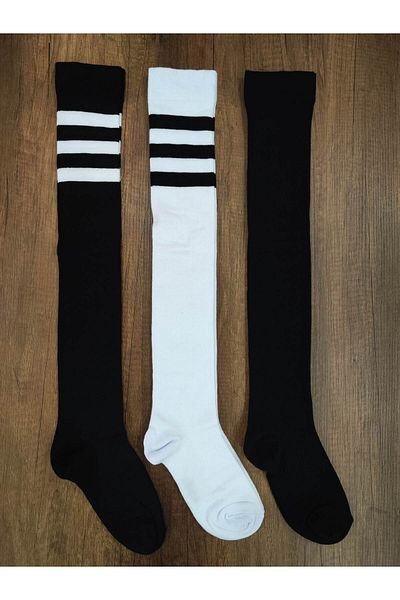 Leement socks Дамски 3 чифта стилни качествени памучни чорапи над коляното
