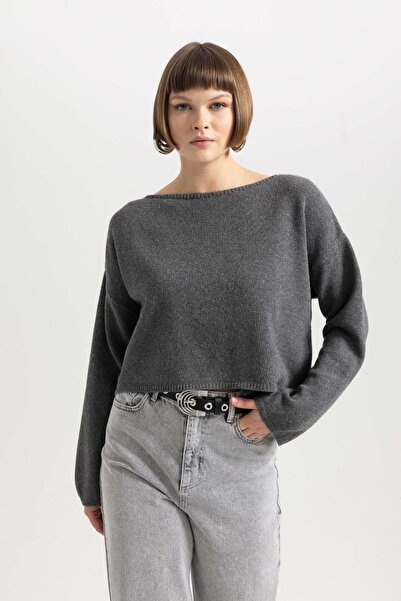 DeFacto Pletený svetr Loďový výstřih Relaxed Fit – Sepraný Faded Effect B6169Ax23Wn