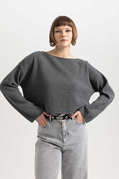 DeFacto Pletený svetr Loďový výstřih Relaxed Fit – Sepraný Faded Effect B6169Ax23Wn