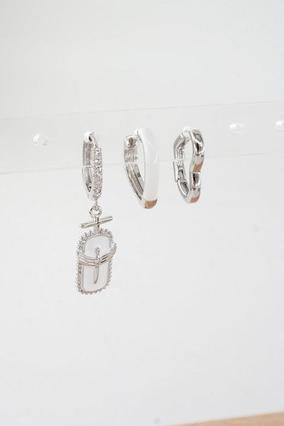By Zeyna Aksesuar Women's Vip Series Zircon Stone 3-Piece Earrings