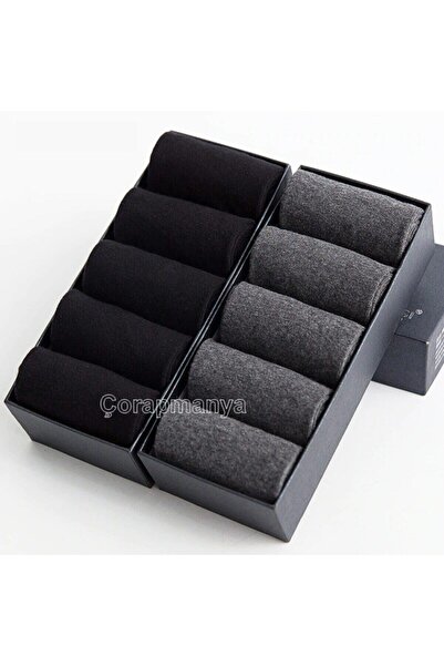 çorapmanya 10 Çift Bambu Erkek Siyah Füme Soket Çorap 4 Mevsim Dayanıklı Topu...