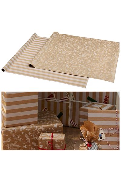 IKEA VINTERFINT Set of 2 Beige Striped Roll 6 Mt Gift Package Paper Wrapping Paper Paper