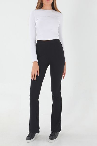 ESPİNA Ribbed Report 2 Pack Flare / Flare Leg High Waist Stretchy Knitted Leggings Trousers