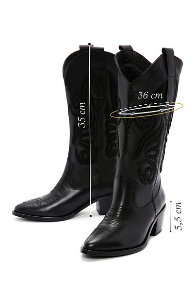 Derimod Women's Leather Cowboy Western Heeled Boots