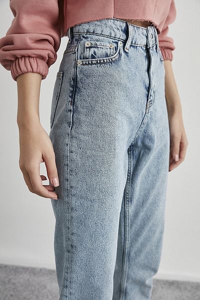 Geppetto Heidi Snow Blue Blue Mom Jeans Lycra Talie Înaltă Blue Snow Washed Mom Jeans Pantaloni Lycra Jean