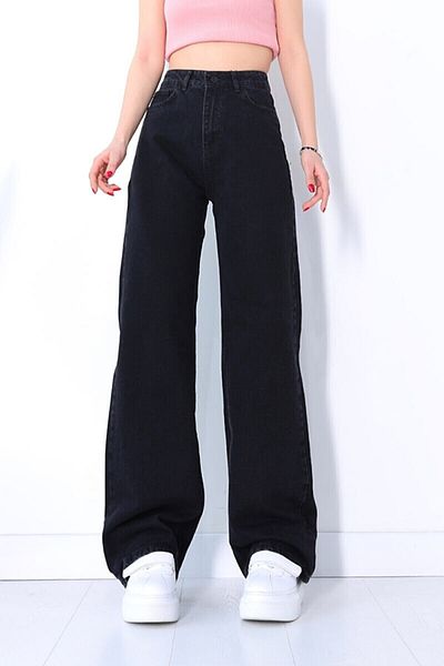 Geppetto Napoli 90's Black Lycra Super ψηλόμεσο φαρδύ τζιν παντελόνι (αγοράστε ένα μέγεθος μεγαλύτερο)