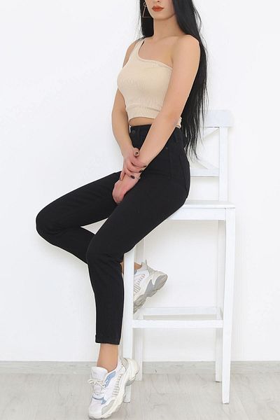 Geppetto Blugi mom negri cu talie înaltă de damă Blugi elastici din lycra (cumpără 1 mărime mică)