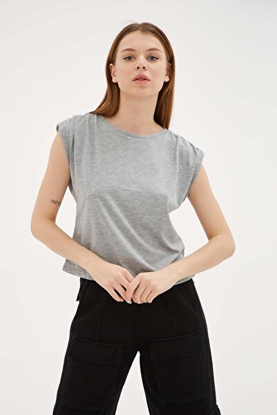 Fashion Friends Shoulder Gathered Blouse Gray Melange / Gray Melange